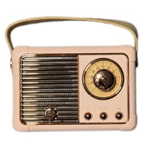 Portable Retro-Style Bluetooth Speaker Radio in Pink with Rose Gold Accents